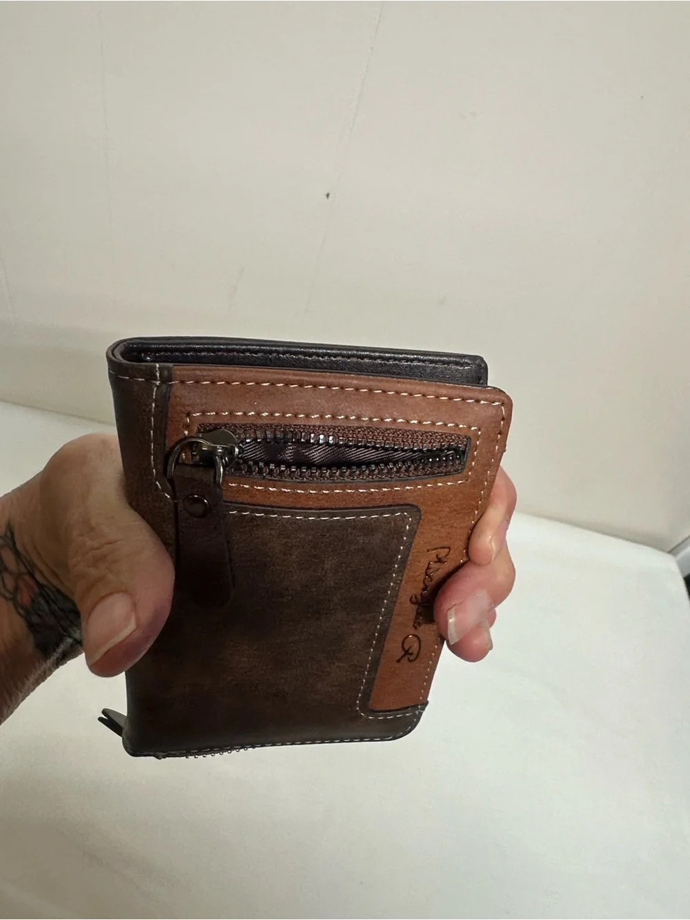 Mens Brown Bifold Zip Wallet - Unbranded